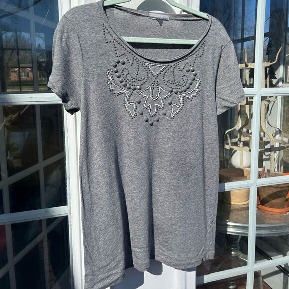 J Crew Beaded Embellished Cotton T-Shirt - Picture 1 of 6